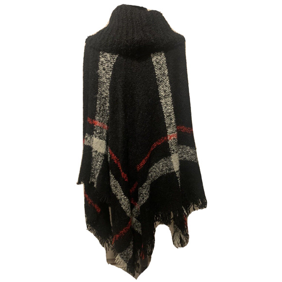 Woven Heart Turtleneck Poncho Sz S/M Batwing Fringe Boho Ethnic Cape Wrap Shawl - Picture 1 of 9